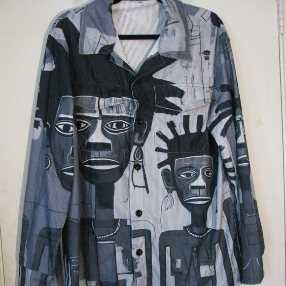 Source Unknown Tops - * Unbranded Blue Corduroy Button Up Shirt Medium New NWOT Ethnic Tribal Gray